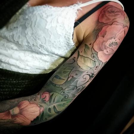 tattoos/ - Color flowers, lush jungle, fern sleeve, art nouveau, neo traditional Yorick Tattoo - 130907